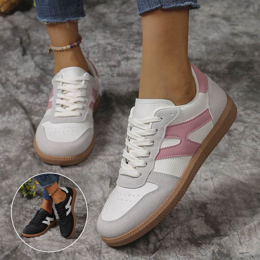 New Colorblock Lace-up Flats Shoes Fashion Round Toe Slip On Casual Shoes For Women - Velora