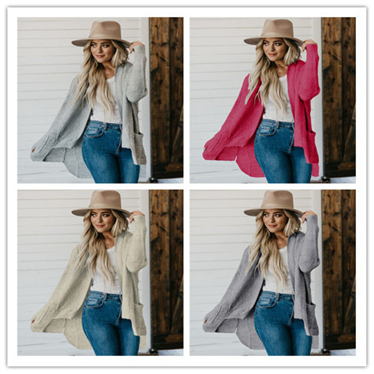 Long Sleeve Multi-color Plus Size Double Bag Cardigan Sweater