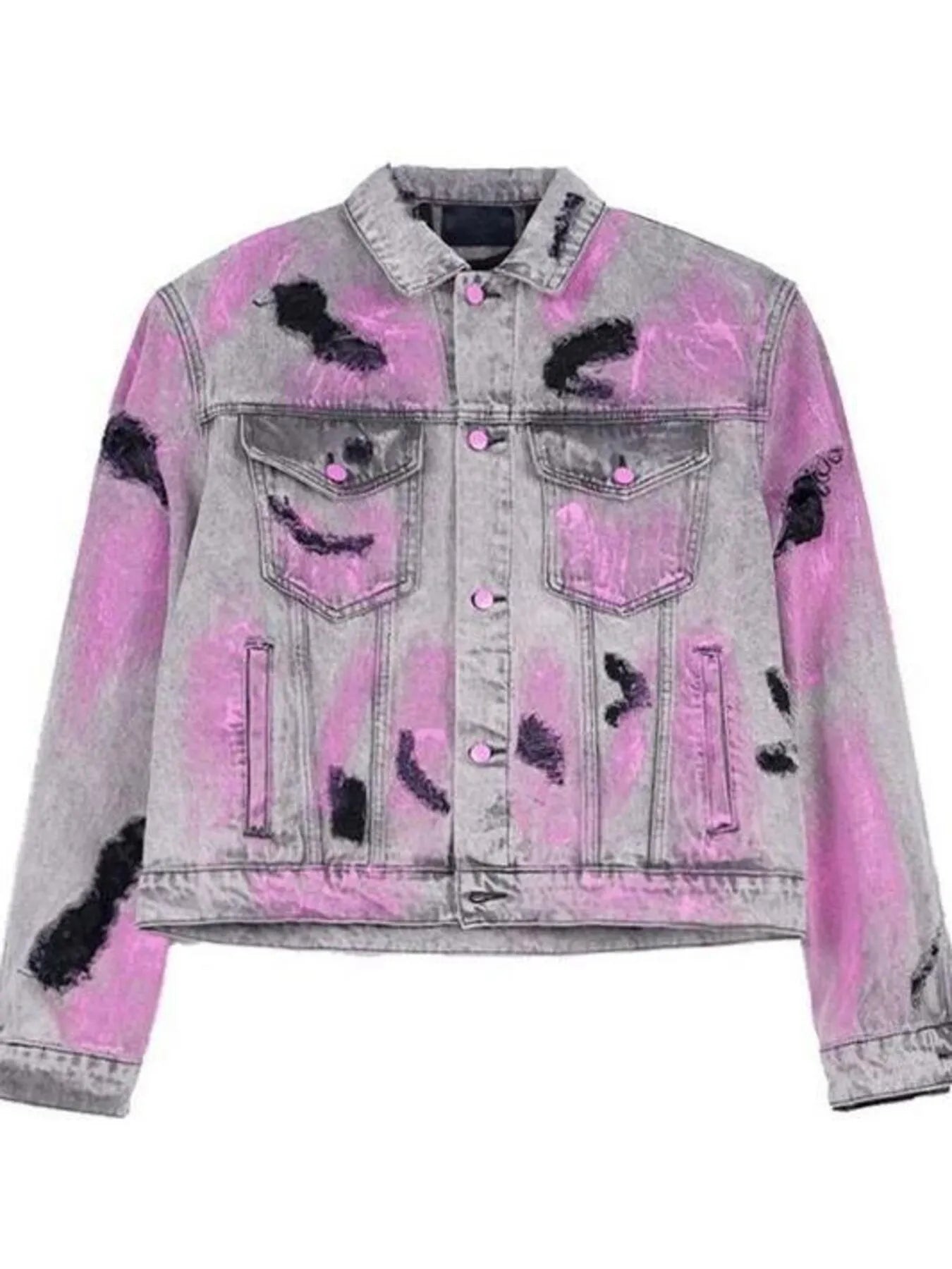 Men's Plus Size Graffiti Washed Button Up Denim Jacket - Velora