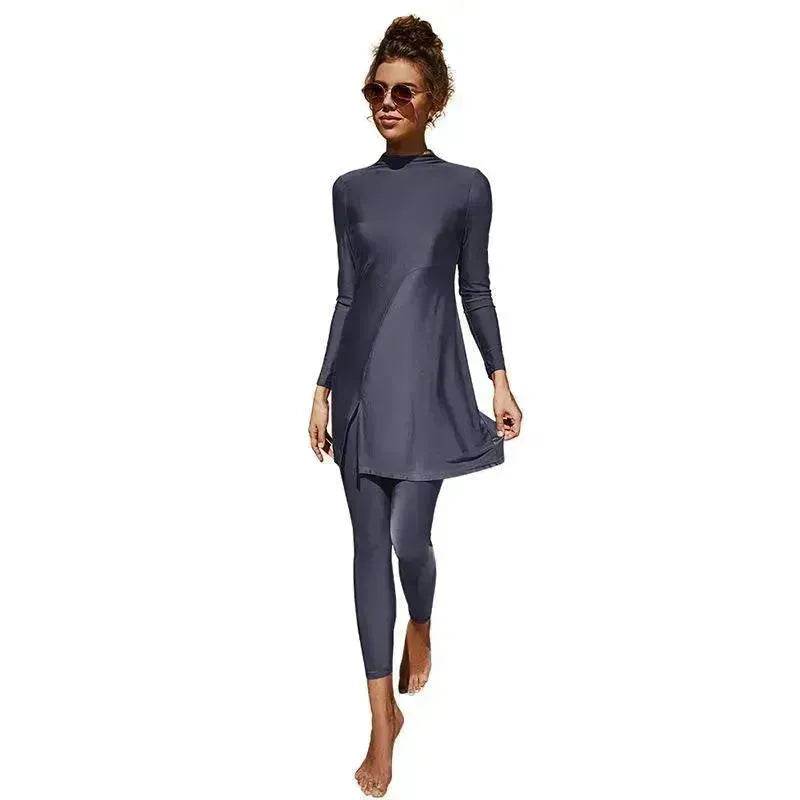 Pure Color Long-sleeved Trousers Fully Surrounded Conservative Beach Surfing Sunscreen ArabSwimsuit - Velora