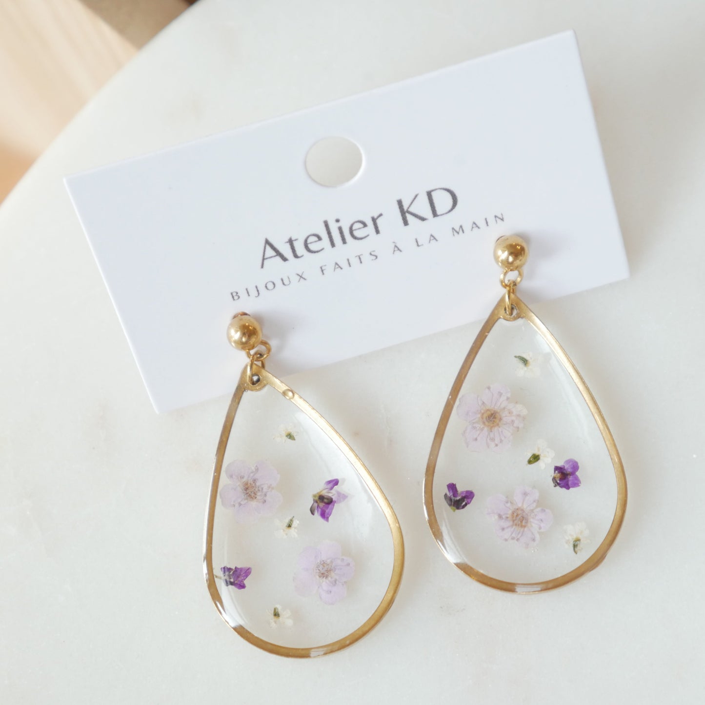 Boucles d'oreilles fleurs Violettes - goute (XL 32mm) - Velora