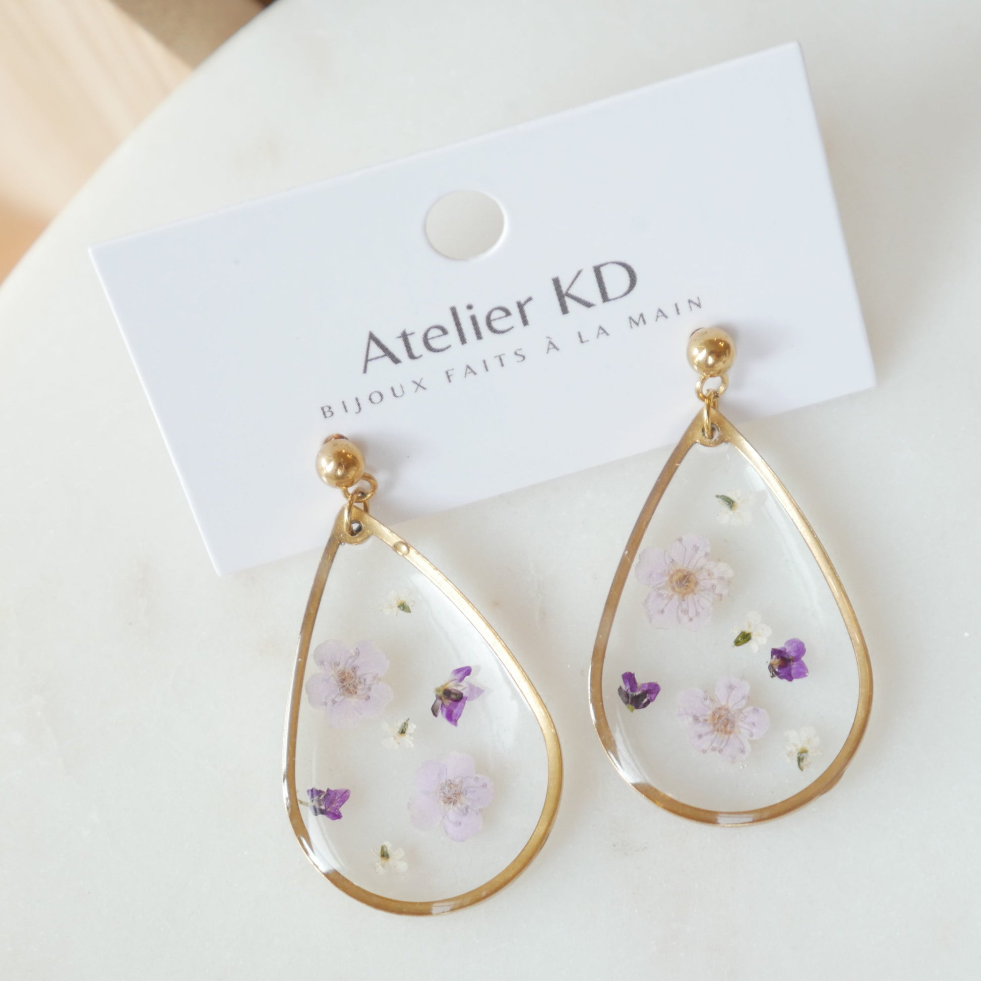 Boucles d'oreilles fleurs Violettes - goute (XL 32mm) - Velora