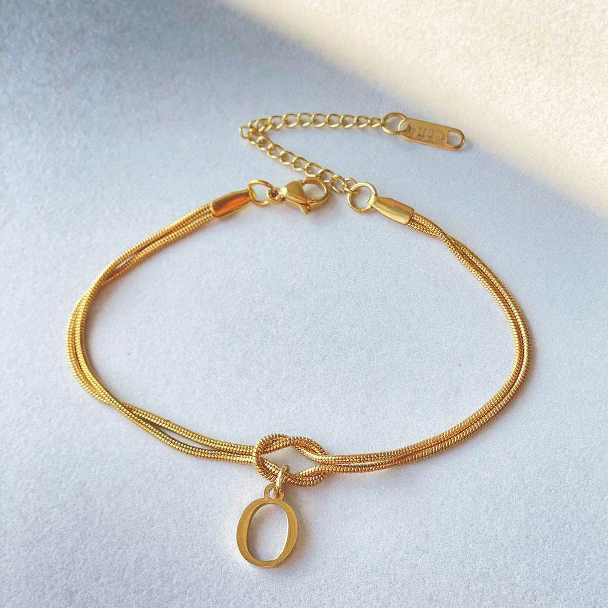 New Letter A-Z Love Knot Bracelets For Women Couple Gold Color Dainty Snake Chain Charm Bracelet Stainless Steel Jewelry Gift Valentine's Day Gifts - Velora