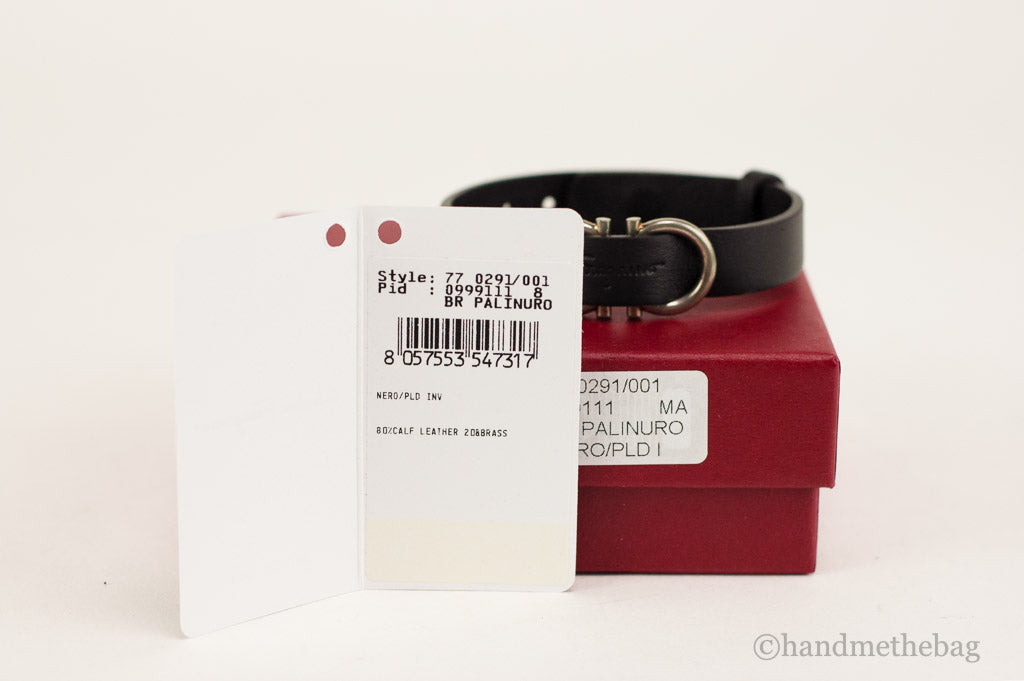 Salvatore Ferragamo Black Calf Leather Gancio Hook Logo Lettering Bracelet