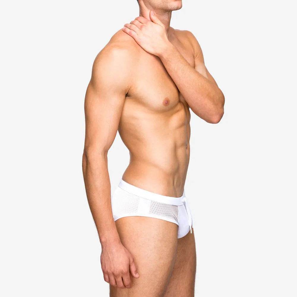 Mesh Stitching White Swim Briefs Boxer underwear men - Velora