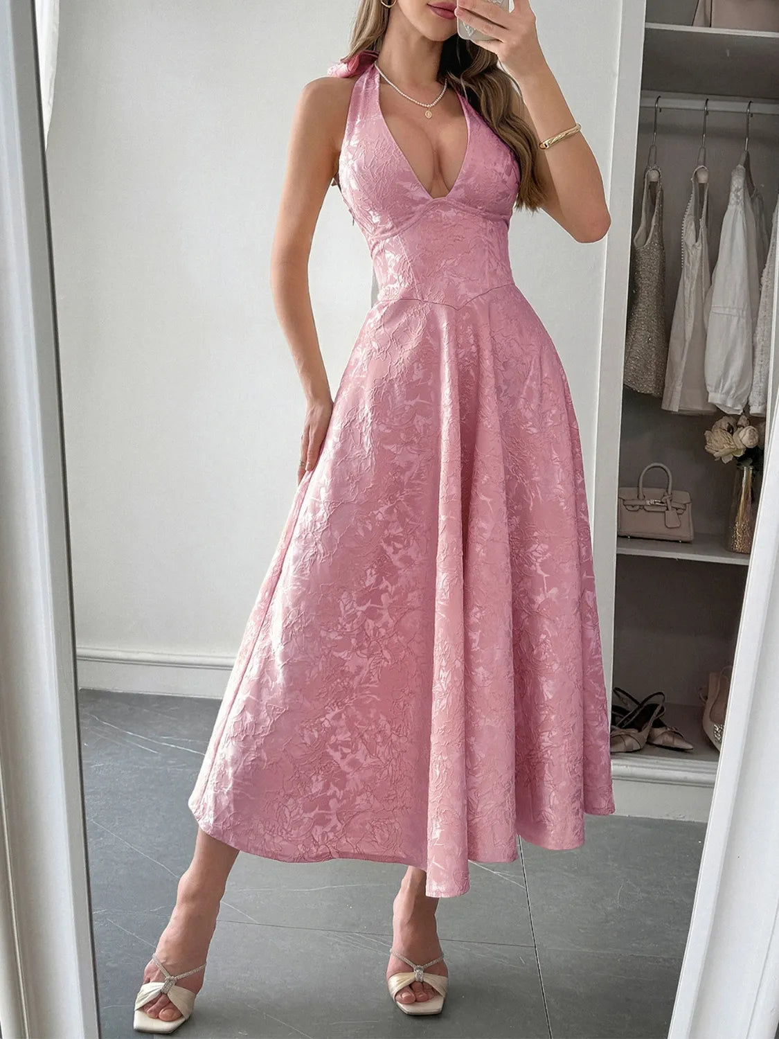 Halter Neck Midi Dress with Pockets - Velora