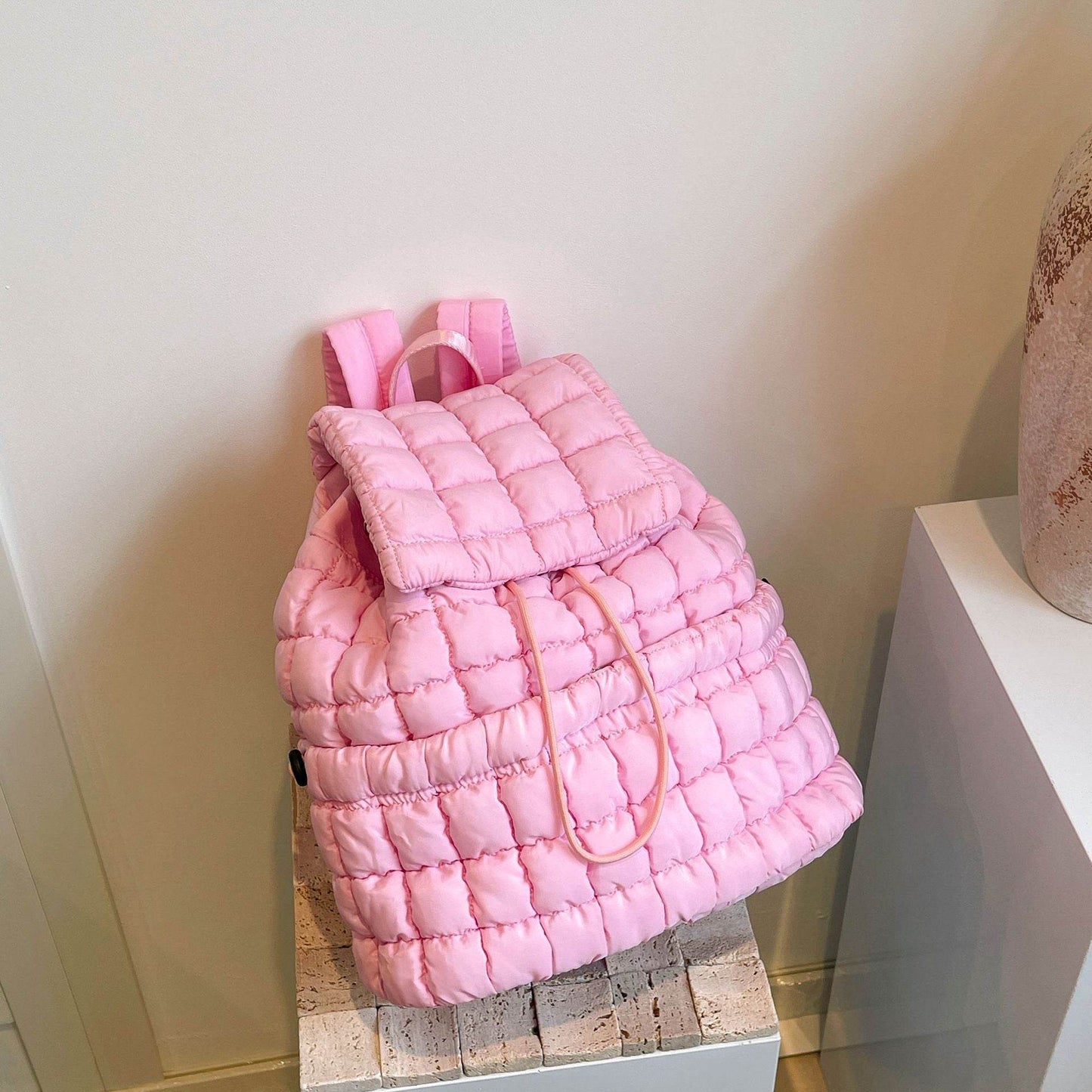 Candy Color Quilted Women Backpack Puffy Down Padded School Bag Large Cotton Travel Back Pack Bags For Women Plaids Shoulder Bag - Velora