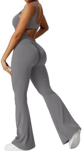 Women Sleeveless Flare Jumpsuits Fitness Yoga Long Pants - Velora