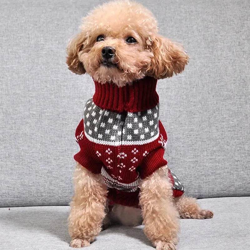 Christmas Maple Snowflake Turtleneck Knitted Sweater Pet Clothes - Velora