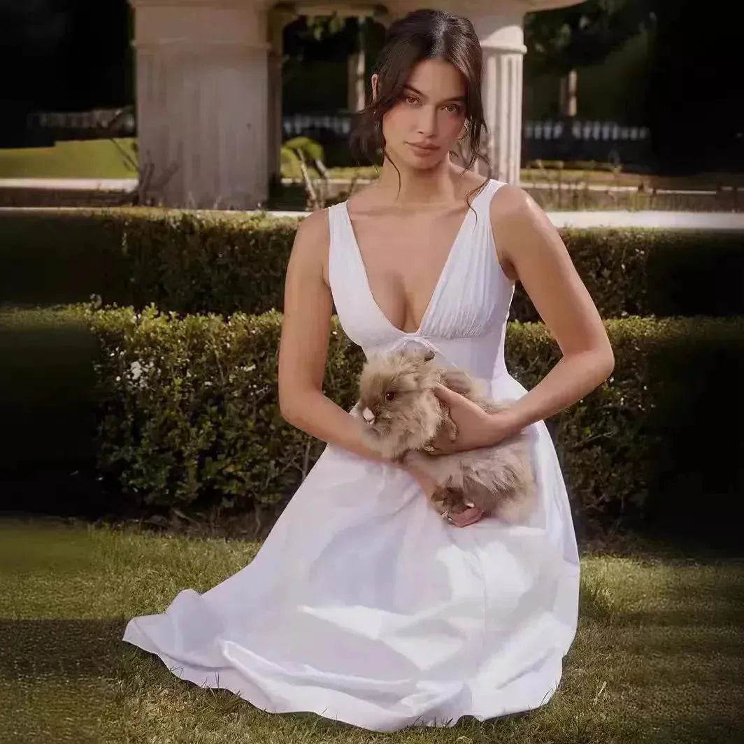 Women's Summer French Seaside Vacation Waist-tight Temperament Midi Skater Dress - Velora