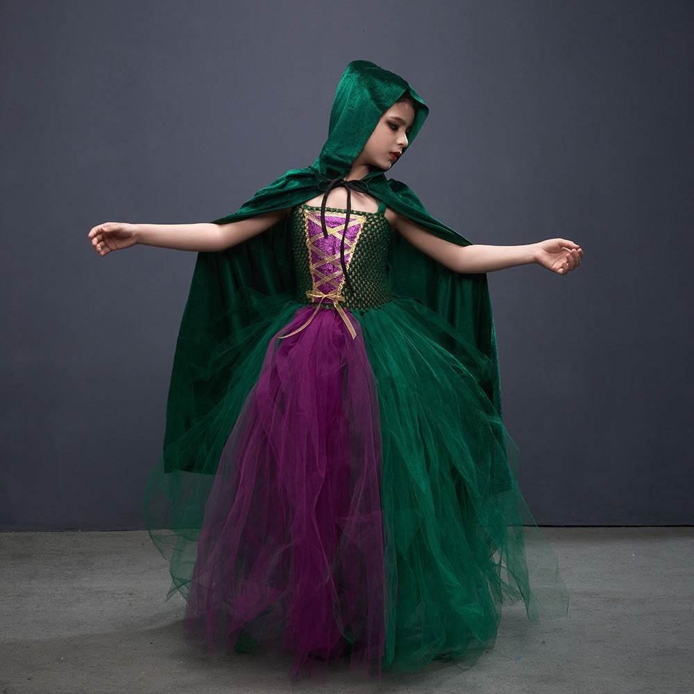 Halloween Costume Witch Children Dress Cloak Broom Set - Velora