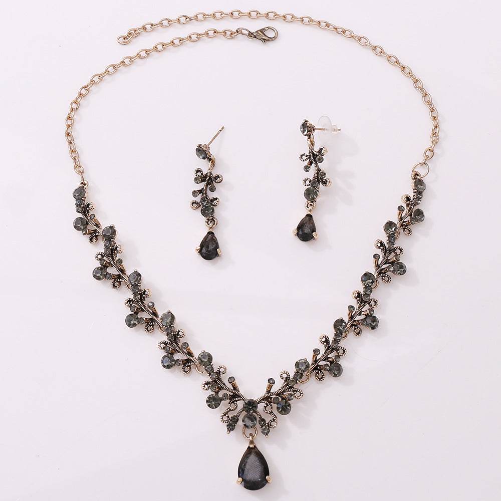 Bridal Rhinestone Zircon Earring Necklace - Velora