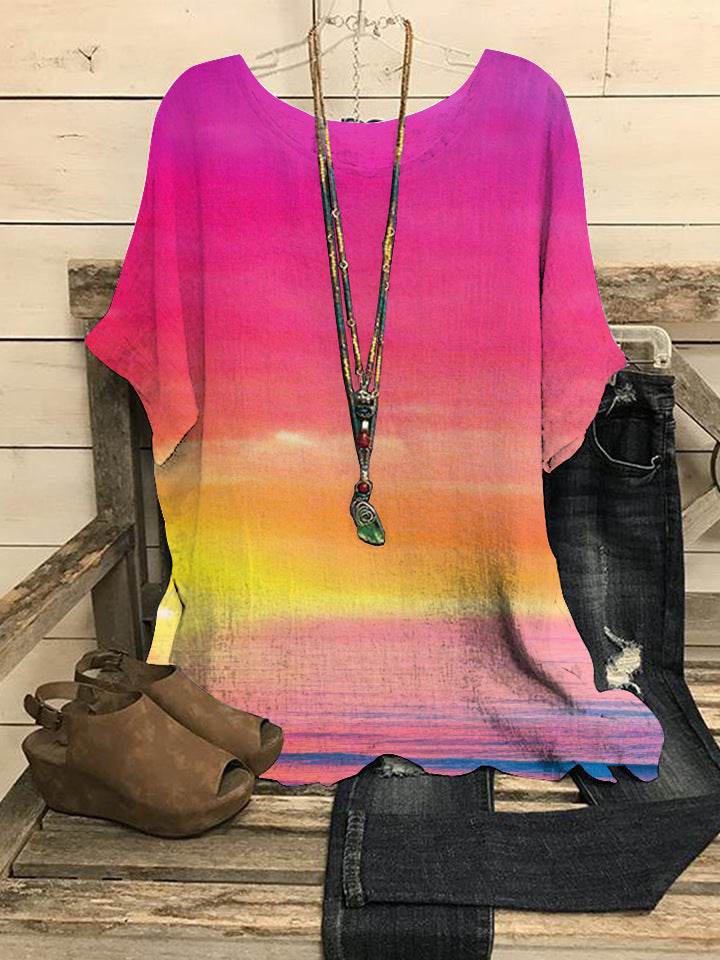 Summer Loose blouse Round Neck Short Sleeve Cotton And Linen Top For Women - Velora