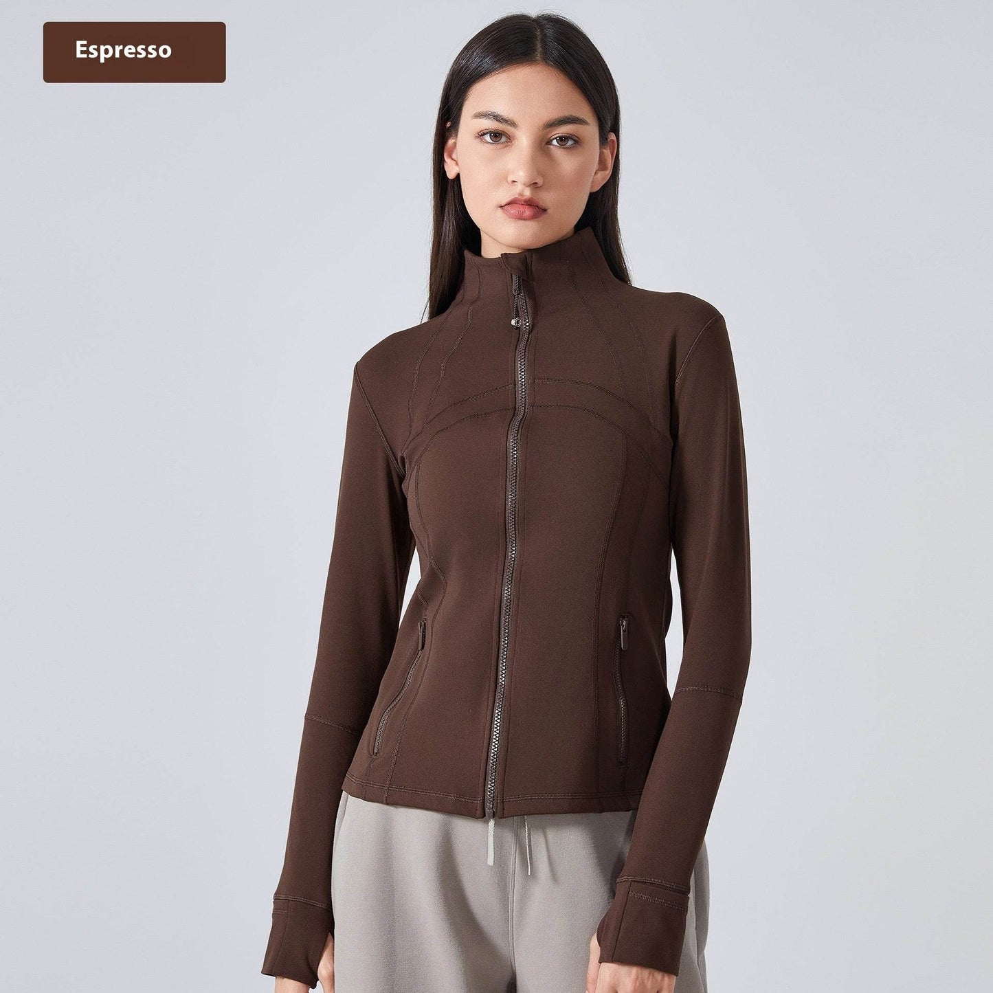 Long Sleeve Workout Tops for Women Halter Neck Zip Up gym top - Velora