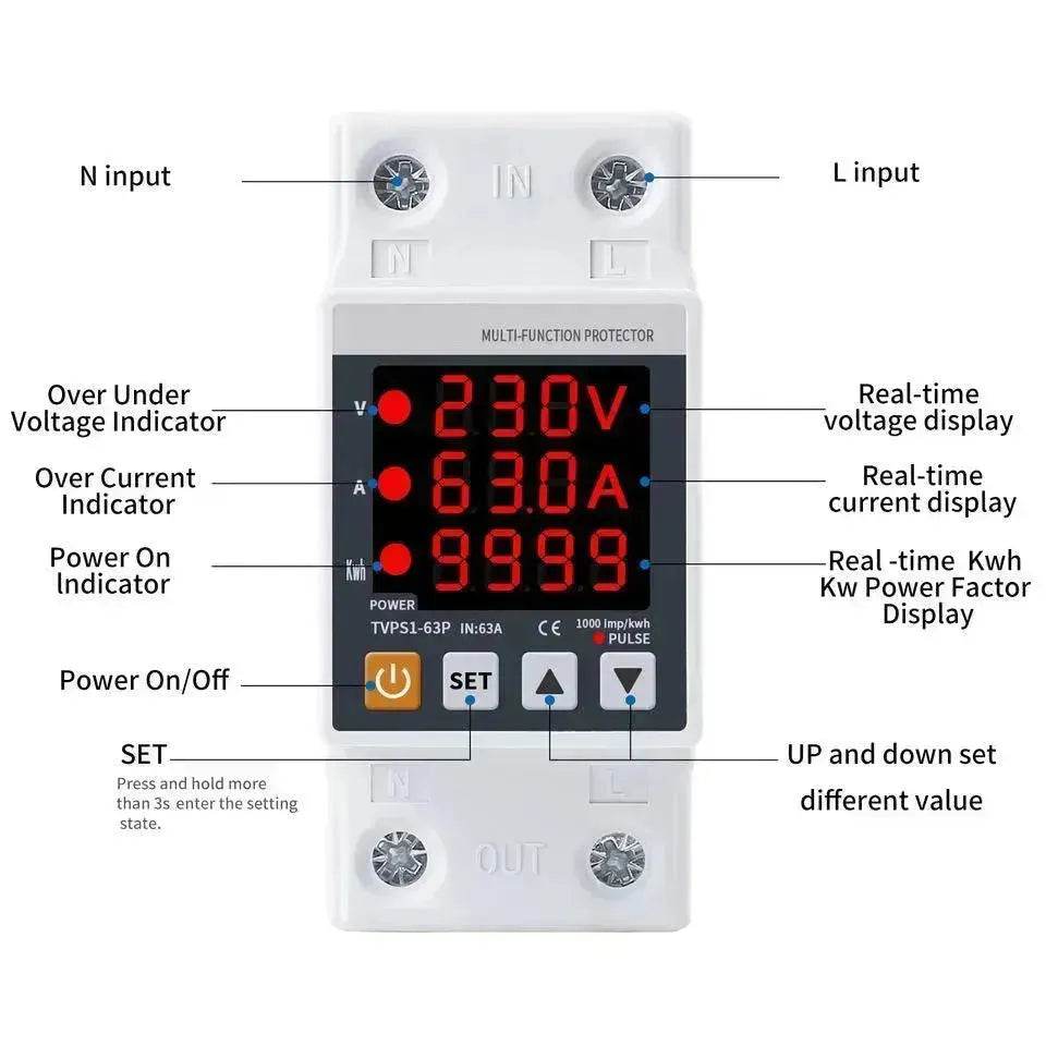 63A Rail Adjustable Voltage Regulator Power Surge Protector - Velora