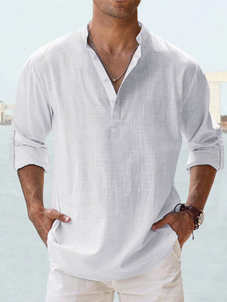 New Men's Casual Blouse Cotton Linen Shirt Loose Tops Long Sleeve Tee Shirt Spring Autumn Casual Handsome Men's Shirts - Velora