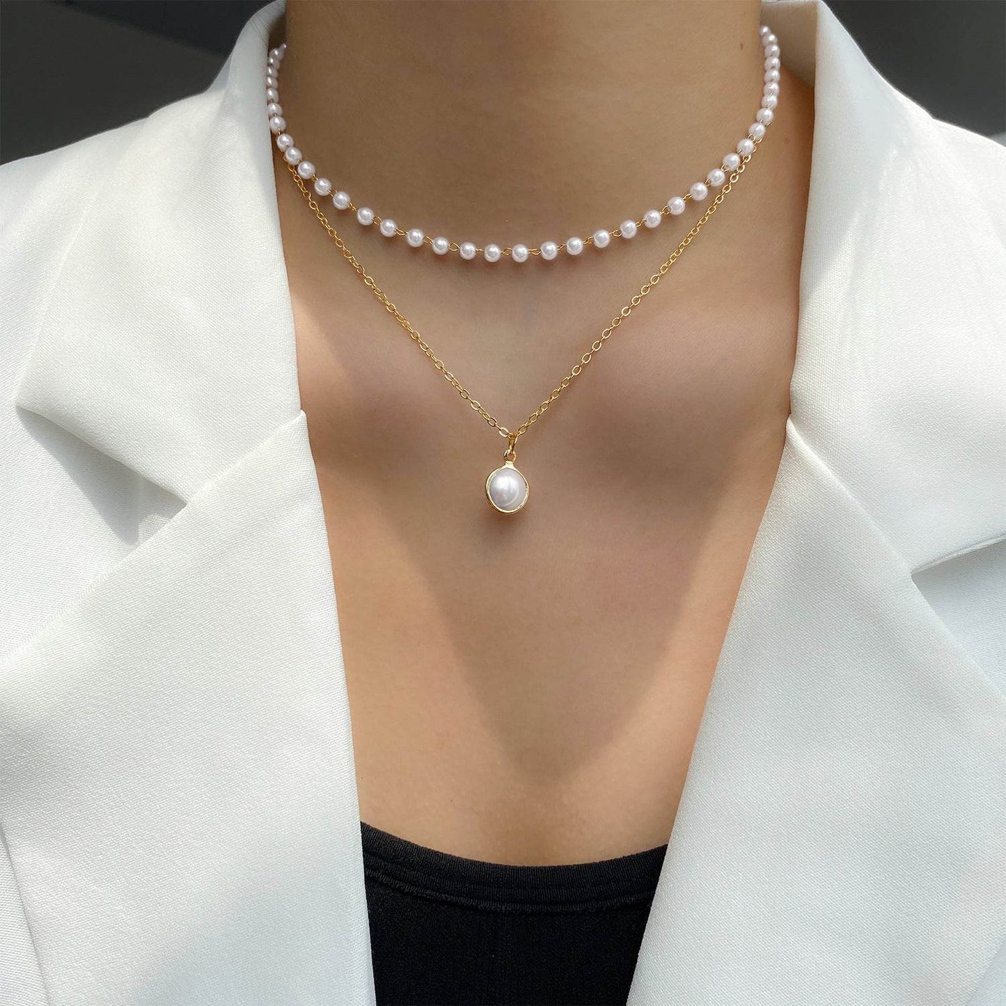 Fashion Jewelry Women's Pearl Tassel Pendant Double-layer Necklace Gold Pearl Necklace For Women - Velora