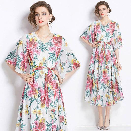 Gentle Elegant Tencel Elegant Drape Printing Dress - Velora