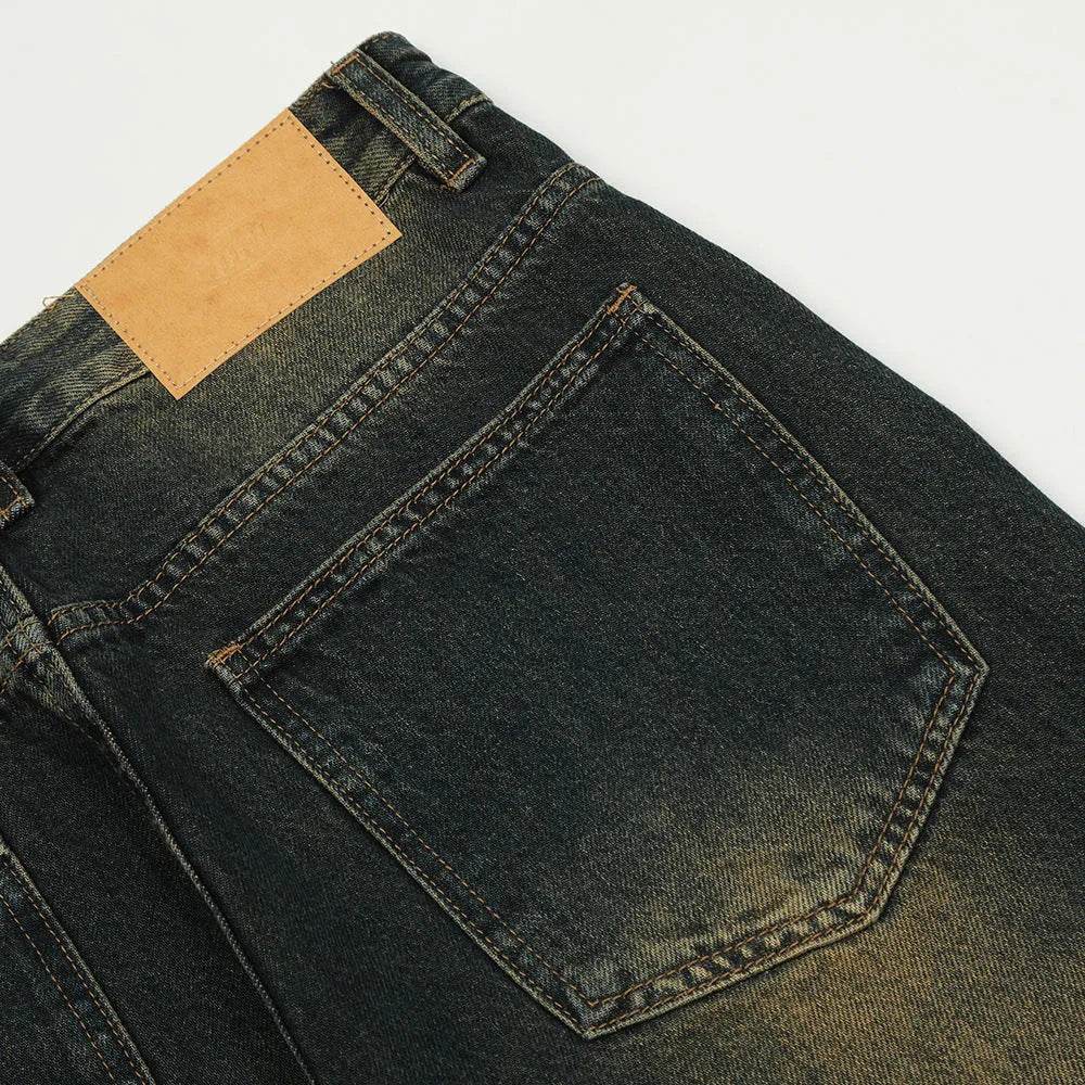 Washed Yellow Denim Bootcut Jeans Pants Men - Velora