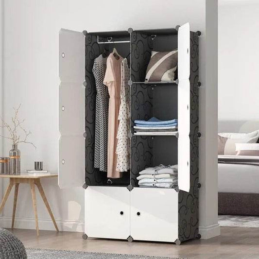 8 Cube Organizer Stackable Plastic Cube Storage Shelves Design Multifunctional Modular Closet Cabinet With Hanging Rod RT - Velora