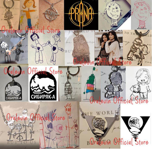 Custom Kids Drawing Painting Necklace Stainless Stee Personalized Children Artwork Pendant For Kids Mom Family Jewelry Gifts - Velora