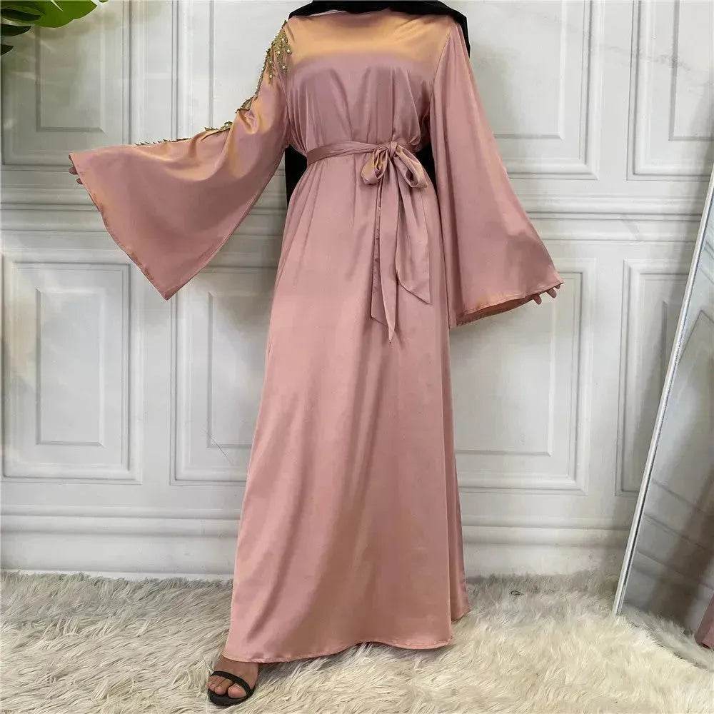 Fashion Embroidered Satin Abaya Dress Middle East Fancy Plain Dubai Abaya - Velora