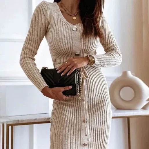Autumn Winter Cashmere Slim fit Knitted Mini Sweater Dress - Velora
