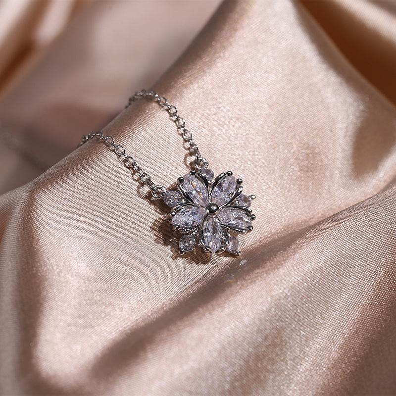 Fashion Jewelry Zircon Women Necklace Ring Double Layers Flower Cubic Zirconia Jewelry Shiny Simple All Match Stud Earrings Ring Necklace For Wedding - Velora