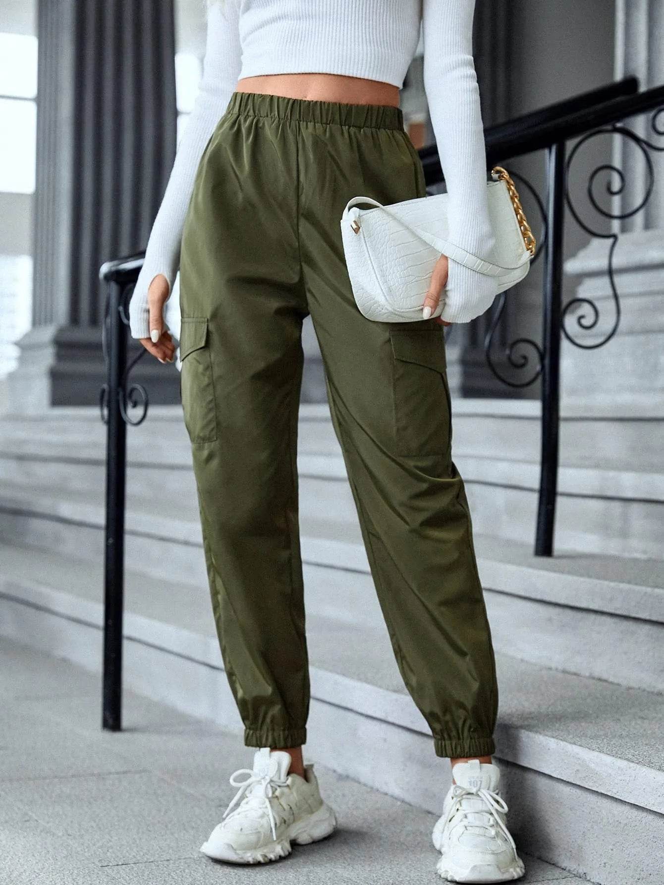 New Cargo Pants Fashion Casual Multi-pocket Elastic Waist Pencil Pants For Women - Velora
