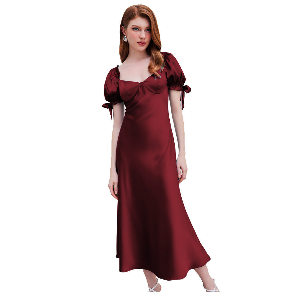 European And American Waist Fishtail Skirt Party Party Satin Satin Red Dress