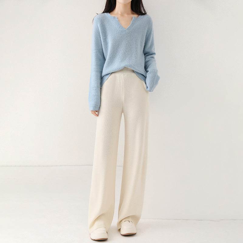 High Waist Casual All-match Knitted Mop Trousers Thickened - Velora