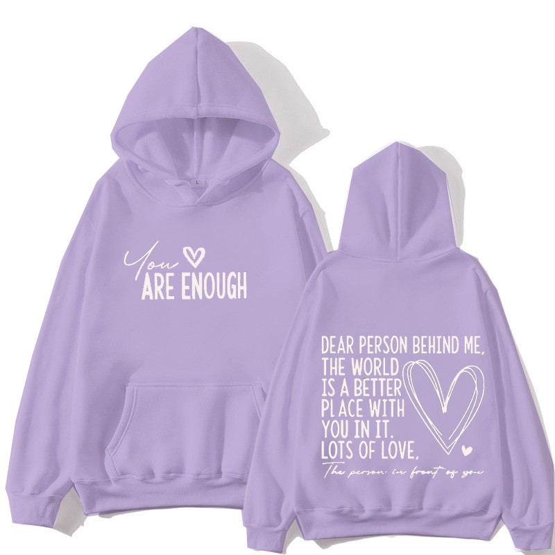 New YOU ARE ENOUGH Lettered Casual Hoodie - Velora