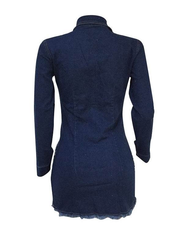 Chic Fashion Fitted Ripped Long Sleeve Jeans Denim hip dress - Velora