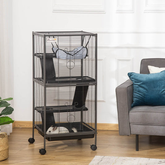 Large Metal 4 Tiers Small Animal Cage With Hammock, Removable Tray, Extra Space For Ferrets Chinchillas, Gray - Velora