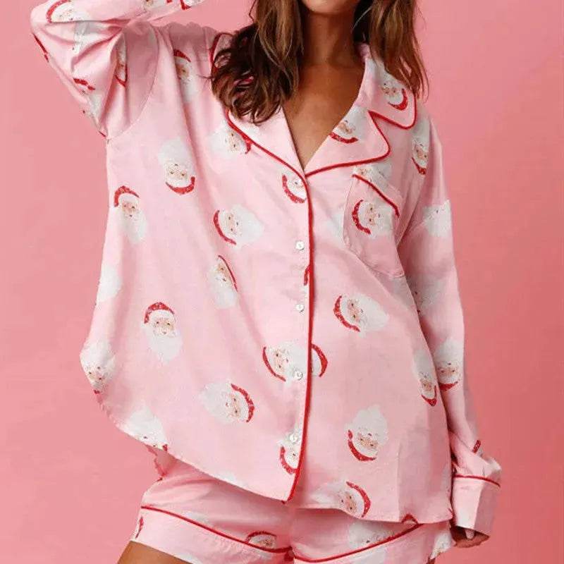 Satin Printed Santa Claus Two-piece Suit Home - Velora