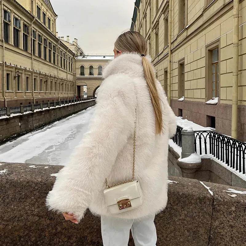 Classy Fashionable Winter Plain Huge Faux Fur Coat for Ladies - Velora