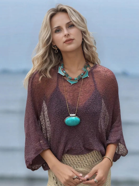 Round Neck Long Sleeve Cover-Up - Velora