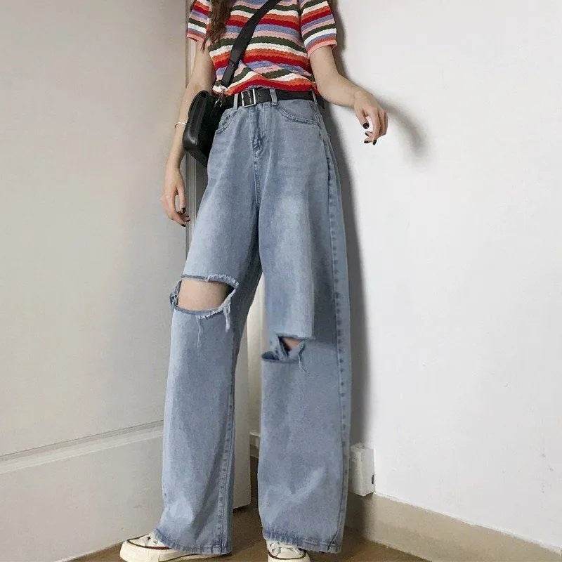 Oversized High Waist Ripped Jeans pant for Women - Velora