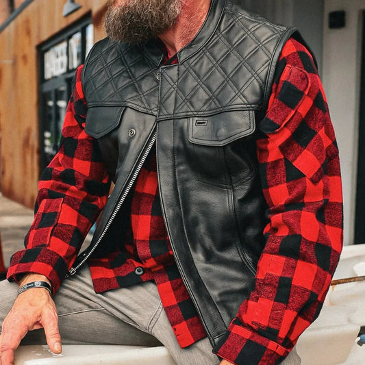 Open Road Men's Upside Leather with Black Stitched Diamonds Vest Boutique of Leathers/Open Road