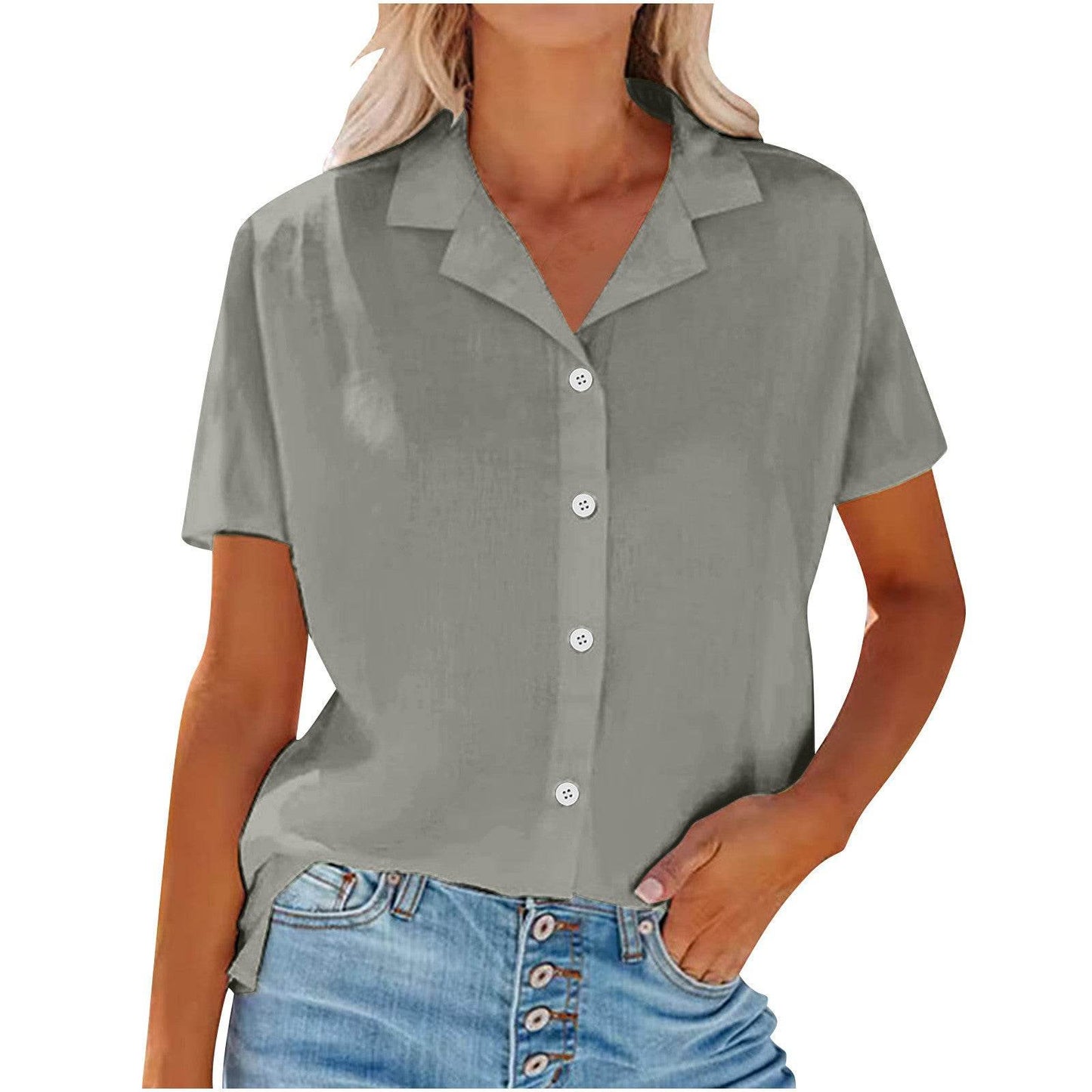 Spring Summer Lapel Cotton And Linen Casual short sleeve Shirt For Women - Velora