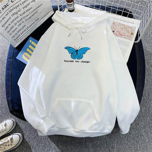 Women Single Butterfly Autumn And Winter Loose Hoodie Pullover sweatshirt - Velora