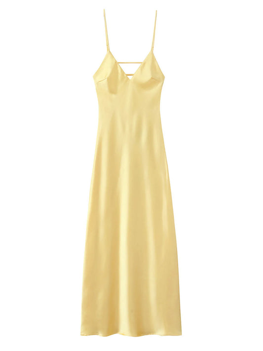 Satin V-Neck Cami Dress - Velora