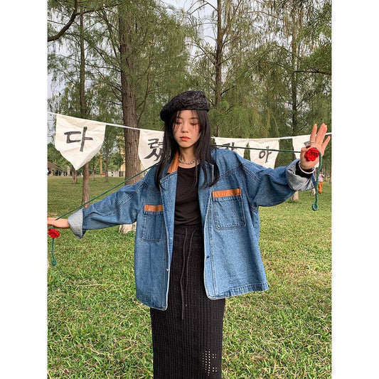 Casual Loose Oversized Lapel Unisex Cotton Denim coat Jacket L - Velora