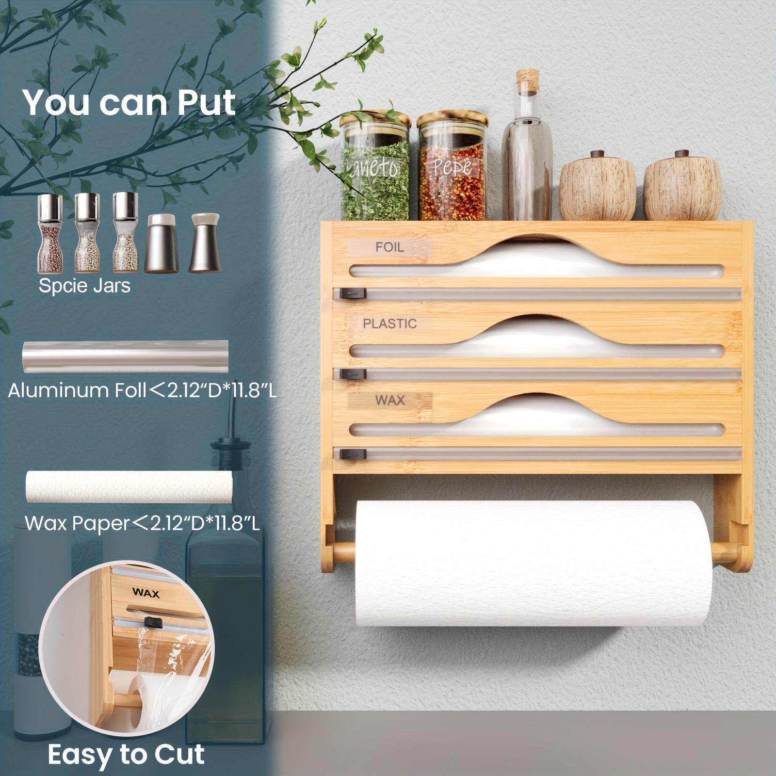 3 grid Bamboo Wood Wall Mounted Food Wrap Dispenser - Velora