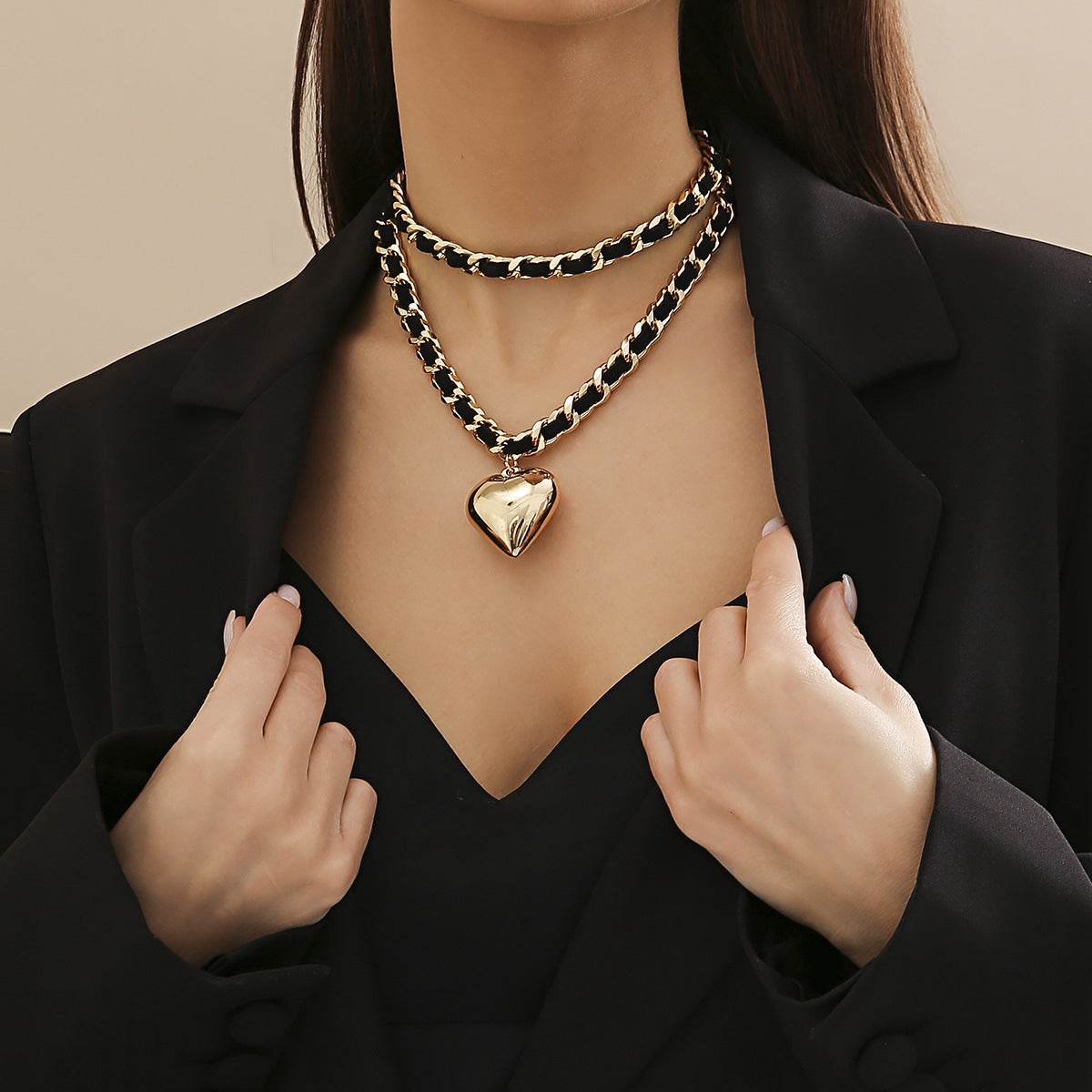 Big Love Double-layer Chains Design Necklace Women Street Punk Style Necklace Fashion Jewelry - Velora