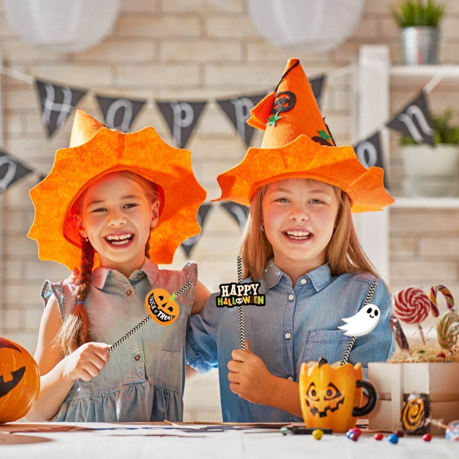 Set Of 25Pcs Halloween Party Striped Decorative Straws Disposable Drinking Straws Paper Straw Decor Happy Halloween Ghost Lantern Black Cat Halloween Party Supplies - Velora