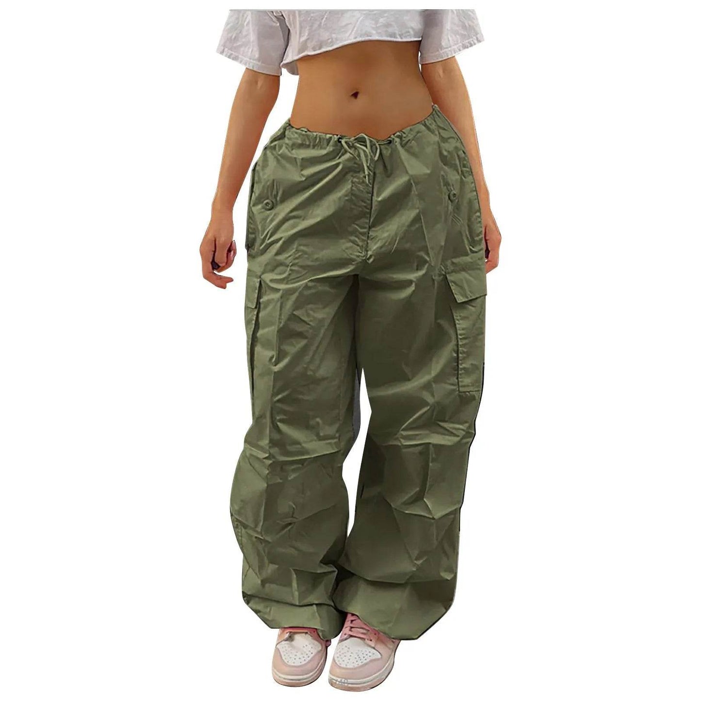 Casual Cargo Pants For Women Solid Color Drawstring Pocket Design Fashion Street Trousers Girls - Velora