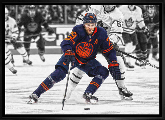 Leon Draisaitl 20x29 Framed Canvas Oilers Action-H Frameworth Sports Marketing