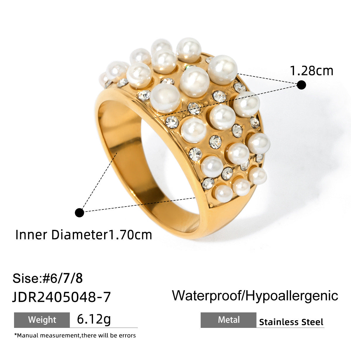 European And American Stainless Steel Pearl Eye-catching Ring High-grade Ins