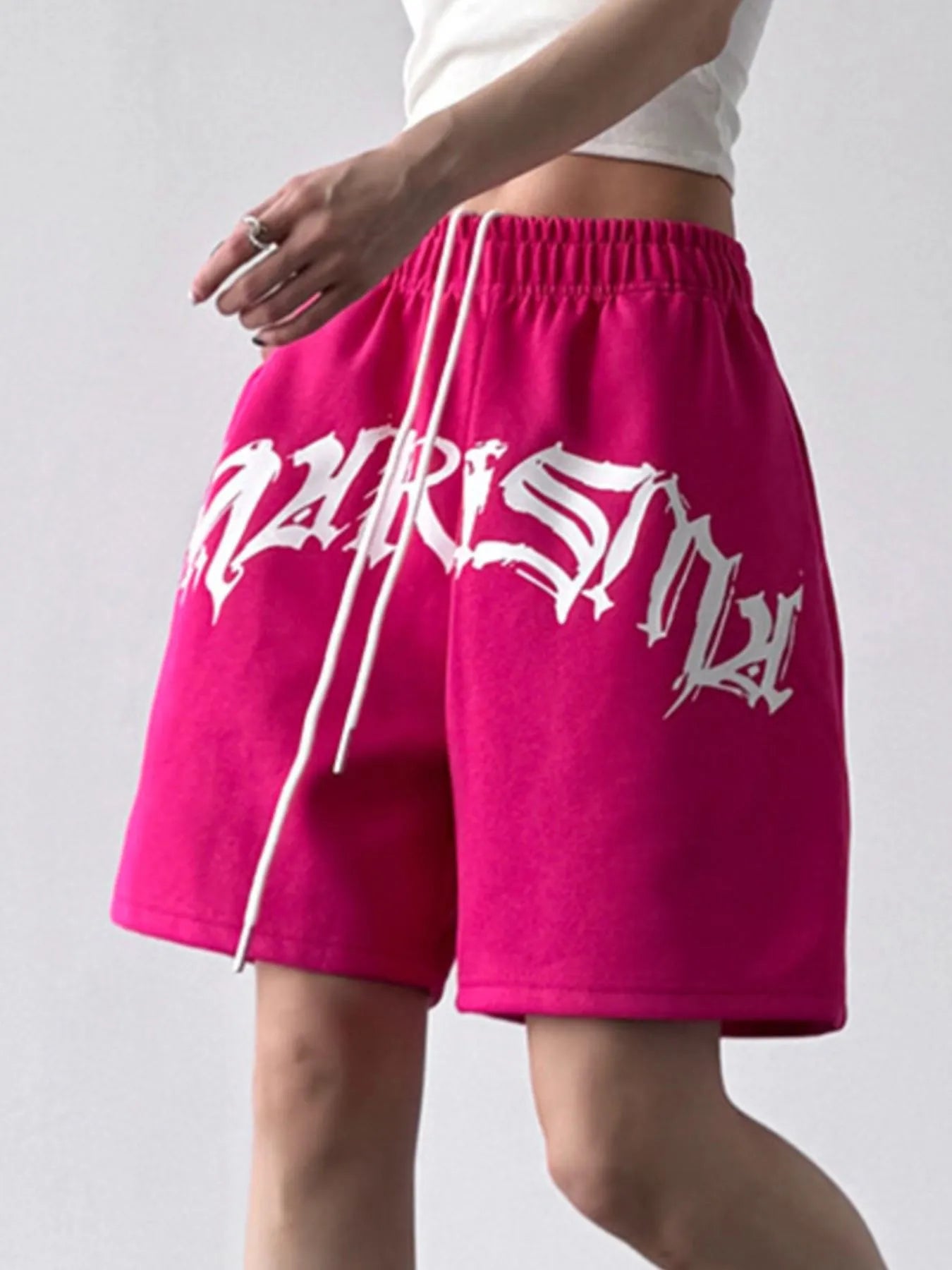 Oversized Drawstring Letter Shorts - Velora
